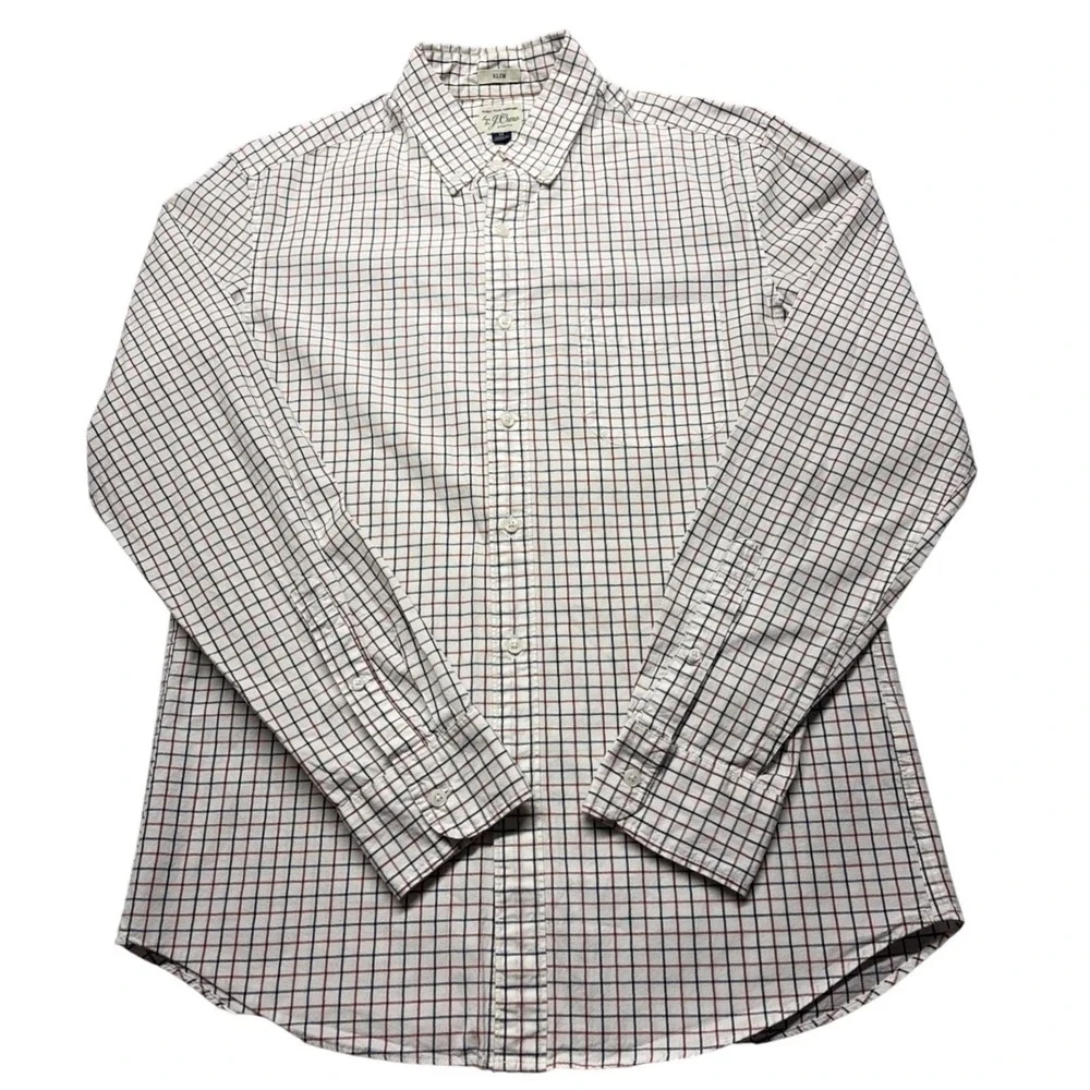 J. Crew Mens Secret Wash Slim Fit‎ Stretch Tattersall Check Button Down Shirt M